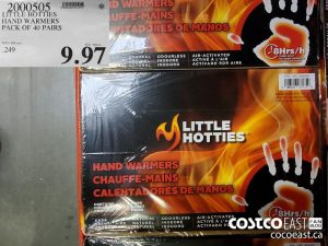 2000505
LITTLE HOT ites
HAND WARMERS
PACK OF 40 PAIRS
$9.97
