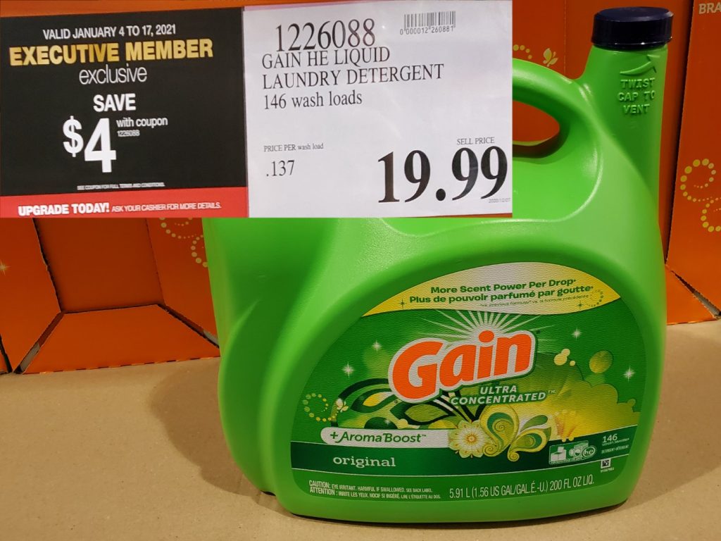 1226088 GAIN HE LIQUID LAUNDRY DETERGENT 146 wash loads 19 99 Costco
