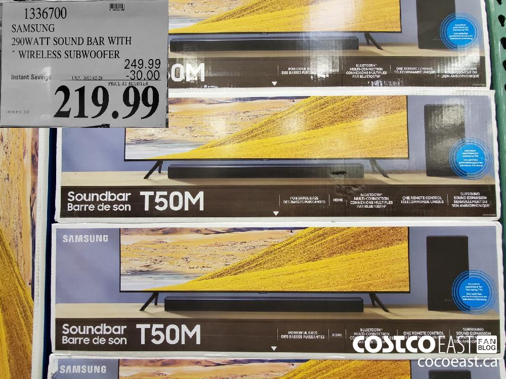 1336700 SAMSUNG 290WATT SOUND BAR WITH * WIRELESS SUBWOOFER EXPIRY DATE: 2021-02-28 $219.99