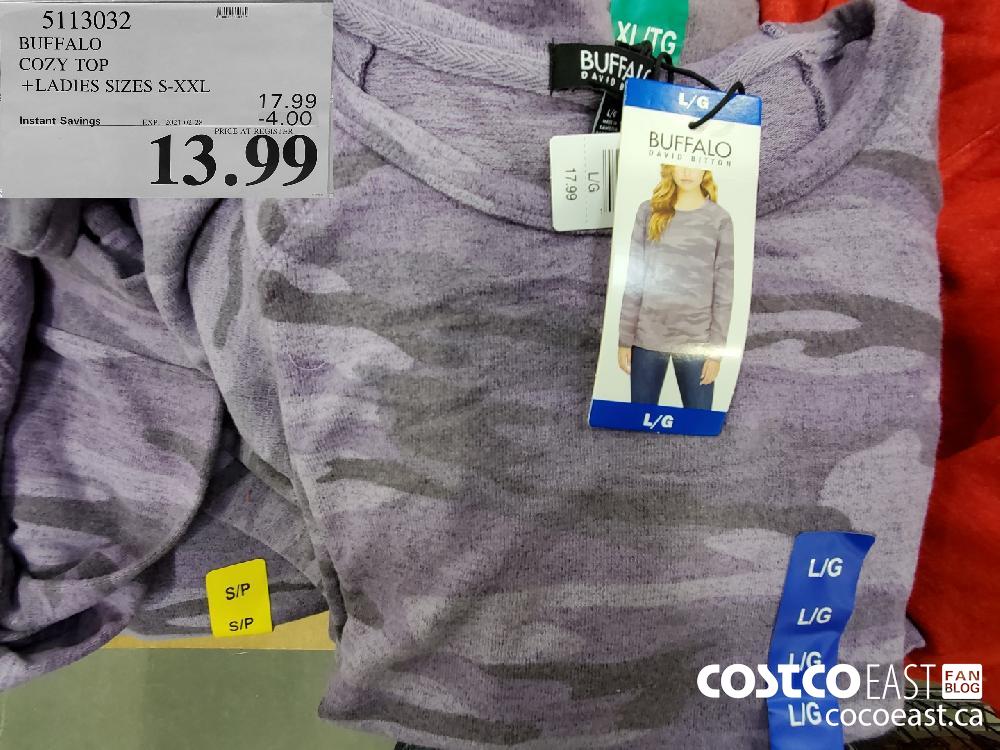5113032 BUFFALO COZY TOP LADIES SIZES S-XXL EXPIRY DATE: 2021-02-28 $13.99