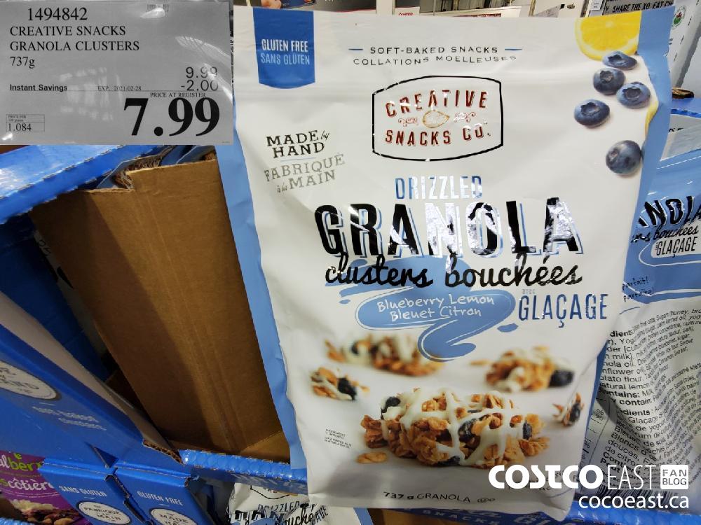 1494842 CREATIVE SNACKS GRANOLA CLUSTERS 137g EXPIRY DATE: 2021-02-28 $7.99