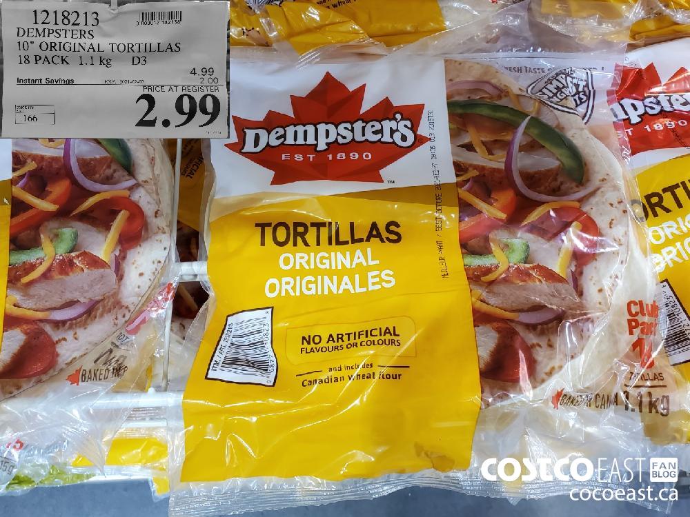 1218212 DEMPSTERS 10" ORIGINAL TORTILLAS 18 PACK 1.1KG EXPIRY DATE: 2021-02-07 $2.99