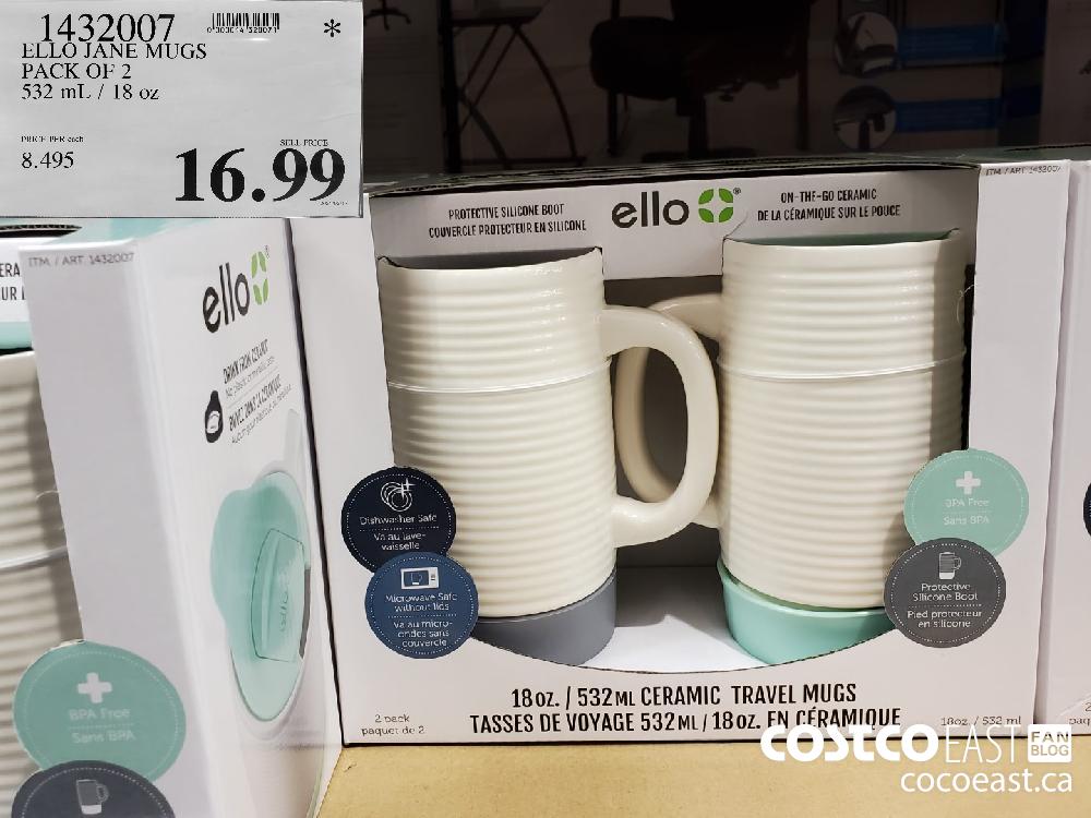 Set Of 2 ELLO Jane 18oz Ceramic Coffee Travel Mugs W/Silicone Base  BLUE/GREEN