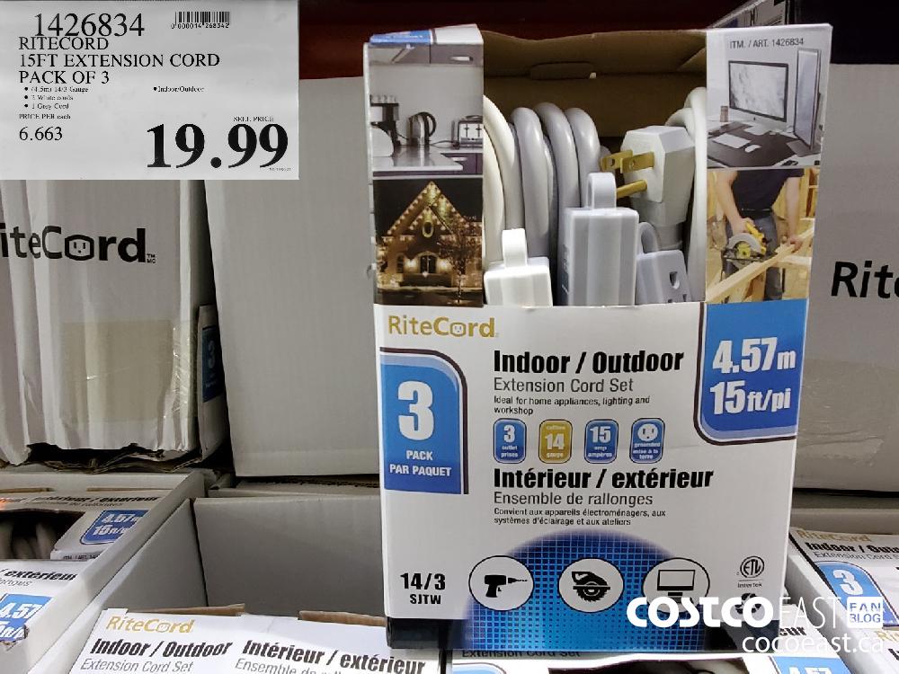 1426834 RITECORD 15FT EXTENSION CORD PACK OF 3 $19.99