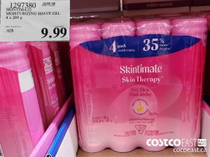 1297380 
SKINTIMATE
MOISTURIZING SHAVE GEL
4 x 269 g
$9.99
