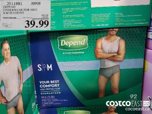 2011881
DEPEND
UNDERWEAR FOR MEN
S/M 92 COUNT
EXPIRY DATE: 2021-05-02 
$39.99
