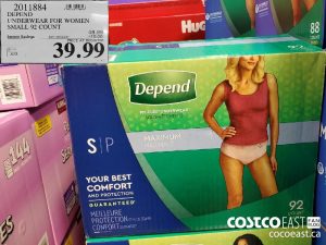 2011884 
DEPEND
UNDERWEAR FOR WOMEN
SMALL 92 COUNT
EXPIRY DATE: 2021-05-02 
$39.99
