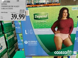 2011886
DEPEND 
UNDERWEAR FOR WOMEN
LARGE 84 COUNT
EXPIRY DATE: 2021-05-02 
$39.99
