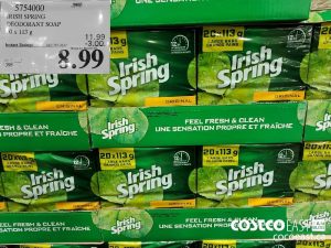 5754000 
IRISH SPRING
DEODORANT SOAP
20 X 113 G
EXPIRY DATE: 2021-05-02
$8.99

