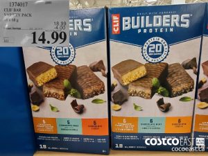 1374017
CLIF BAR VARTETY PACK 18 x 68 G 
($4.00 INSTANT SAVINGS EXPIRES ON 2021-05-30)
$14.99