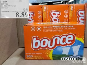 989
BOUNCE FABRIC SOFTENER 260 sheets 
($2.10 INSTANT SAVINGS EXPIRES ON 2021-05-30)
$8.89