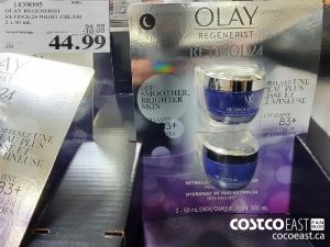 1439095
OLAY REGENERIST RETINOL24 NIGHT CREAM 2 x 50 mL 
($10.00 INSTANT SAVINGS EXPIRES ON 2021-05-30)
$44.99