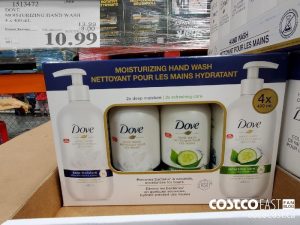 1513472
DOVE MOISTURIZING HAND WASH 4 x 400 mL 
($3.00 INSTANT SAVINGS EXPIRES ON 2021-05-30)
$10.99