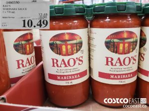 1460350
RAO'S MARINARA SAUCE 2 x 770 ML 
($3.00 INSTANT SAVINGS EXPIRES ON 2021-05-30)
$10.49