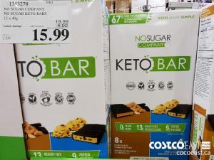 1383278
NO SUGAR COMPANY NO SUGAR KETO BARS 12 x 40g  
($4.00 INSTANT SAVINGS EXPIRES ON 2021-05-30)
$15.99