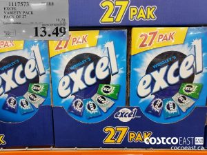 1117573
EXCEL VARIETY PACK PACK OF 27 
($3.30 INSTANT SAVINGS EXPIRES ON 2021-05-23)
$13.49
