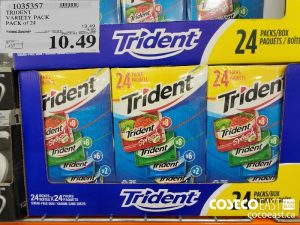1035357
TRIDENT VARIETY PACK PACK of 24 
($3.00 INSTANT SAVINGS EXPIRES ON 2021-05-16)
$10.49