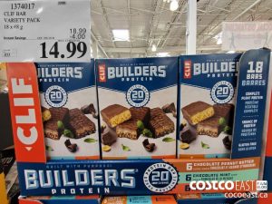 1374017
CLIF BAR VARIETY PACK 18 x 68 g  
($4.00 INSTANT SAVINGS EXPIRES ON 2021-05-30)
$14.99