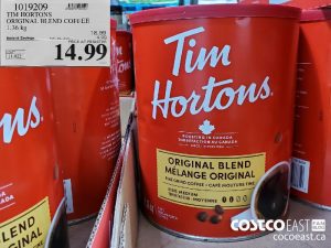 1019209
TIM HORTONS ORIGINAL BLEND COFFEE 1.36 kg 
($4.00 INSTANT SAVINGS EXPIRES ON 2021-05-23)
$14.99