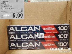 127993
ALCAN ALUMINUM FOIL 3 pk. 30 cm x 30.48 m 
($3.00 INSTANT SAVINGS EXPIRES ON 2021-05-23)
$8.99