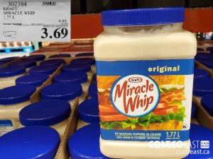 302384
KRAFT MIRACLE WHIP 1.77 L 
($2.00 INSTANT SAVINGS EXPIRES ON 2021-05-30)
$3.69