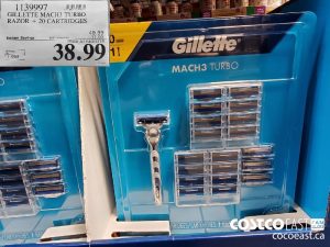 1139997
GILLETTE MACH3 TURBO RAZOR   20 CARTRIDGES 
($11.00 INSTANT SAVINGS EXPIRES ON 2021-05-30)
$38.99