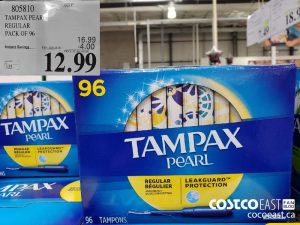 805810
TAMPAX PEAR REGULAR PACK OF 96 
($4.00 INSTANT SAVINGS EXPIRES ON 2021-05-30)
$12.99