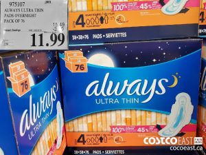 975107
ALWAYS ULTRA THIN PADS OVERNIGHT PACK OF 76 
($3.50 INSTANT SAVINGS EXPIRES ON 2021-05-30)
$11.99