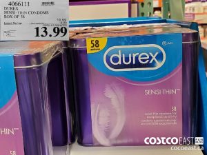 4066111
DUREX SENSI-THIN CONDOMS BOX OF 58 
($5.00 INSTANT SAVINGS EXPIRES ON 2021-05-30)
$13.99