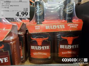449002
BULLSEYE ORIGINAL BBQ SAUCE 2 x 940 mL 
($2.00 INSTANT SAVINGS EXPIRES ON 2021-05-30)
$4.99