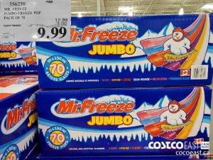 356239
MR. FREEZE JUMBO FREEZE POP PACK OF 70 
($3.00 INSTANT SAVINGS EXPIRES ON 2021-05-23)
$9.99