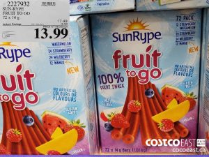 2227932
SUN-RYPE FRUIT TO GO 72 x 14 G 
($3.50 INSTANT SAVINGS EXPIRES ON 2021-05-23)
$13.99