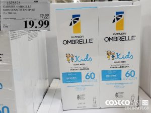 1375575
GARNIER OMBRELLE KIDS SUNSCREEN SPF60 2 x 200 mL 
($7.00 INSTANT SAVINGS EXPIRES ON 2021-05-23)
$19.99