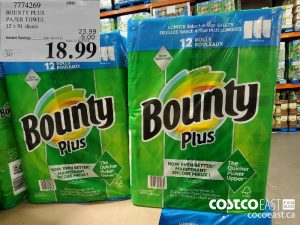 7774269
BOUNTY PLUS PAPER TOWEL 12 x 91 sheets 
($5.00 INSTANT SAVINGS EXPIRES ON 2021-05-23)
$18.99