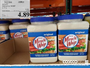 302384
KRAFT MIRACLE WHIP 1.77 L 
($2.00 INSTANT SAVINGS EXPIRES ON 2021-05-30)
$4.89