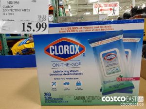 1484956
CLOROX DISINFECTING WIPES 12 x 30 Ct 
($4.00 INSTANT SAVINGS EXPIRES ON 2021-05-23)
$15.99