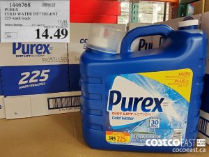 1446768
PUREX COLD WATER DETERGENT 225 wash loads 
($3.50 INSTANT SAVINGS EXPIRES ON 2021-05-30)
$14.49