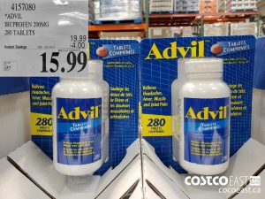 4157080
*ADVIL IBUPROFEN 200MG 280 TABLETS 
($4.00 INSTANT SAVINGS EXPIRES ON 2021-05-23)
$15.99