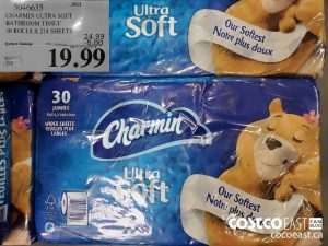 5046635
CHARMIN ULTRA SOFT BATHROOM TISSUE 30 ROLLS X 214 SHEETS 
($5.00 INSTANT SAVINGS EXPIRES ON 2021-05-30)
$19.99