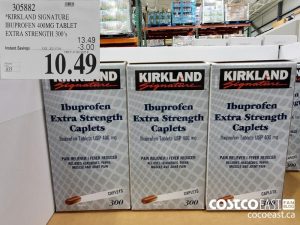 305882
“KIRKLAND SIGNATURE IBUPROFEN 400MG TABLET EXTRA STRENGTH 300's 
($3.00 INSTANT SAVINGS EXPIRES ON 2021-07-04)
$10.49