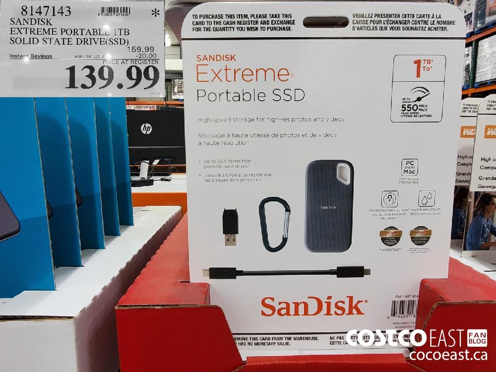 8147143 SANDISK EXTREME PORTABL:: 1TB SOLID STATE DRIVE(SSD) ($20.00 INSTANT SAVINGS EXPIRES ON 2021-07-18) $139.99