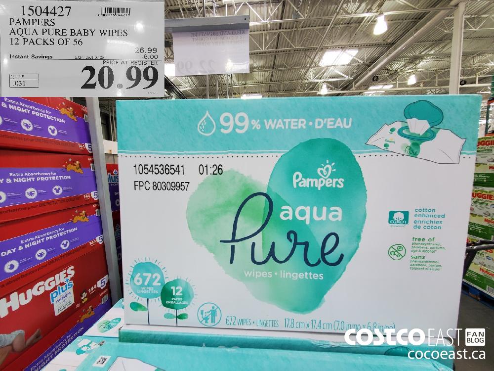 1504427 PAMPERS AQUA PURE BABY WIPES 12 PACKS OF 56 ($6.00 INSTANT SAVINGS EXPIRES ON 2021-07-25) $20.99