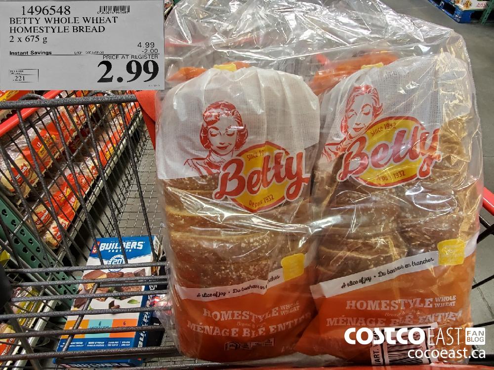 1496548 BETTY WHOLE WHEAT HOMESTYLE BREAD 2x 675 g ($2.00 INSTANT SAVINGS EXPIRES ON 2021-08-01) $2.99