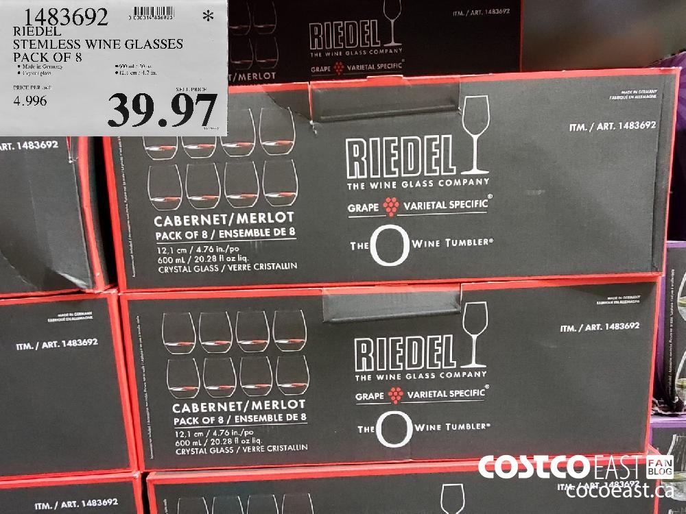 1483692 RIEDEL STEMLESS WINE GLASSES PACK OF 8 $39.97