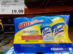 8529633
LYSOL DISINFECTING WIPES 6 x 100 wipes 
$19.99