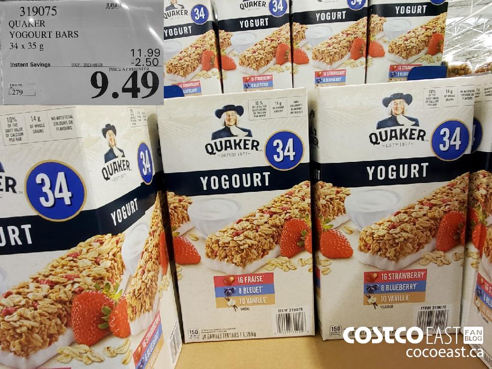 319075 QUAKER YOGOURT BARS 34x35 G ($2.50 INSTANT SAVINGS EXPIRES ON 2021-08-08) $9.49