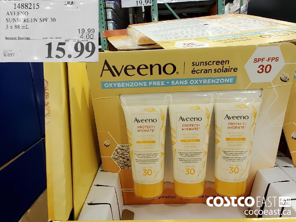 1488215 AVEENO SUNSCREEN SPF 30 3 x 88 mL ($4.00 INSTANT SAVINGS EXPIRES ON 2021-08-01) $15.99