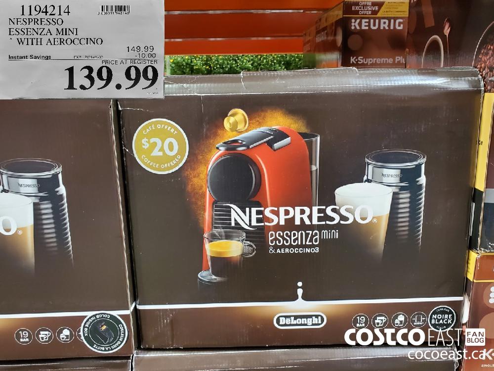1194214 NESPRESSO ESSENZA MINI * WITH AEROCCINO ($10.00 INSTANT SAVINGS EXPIRES ON 2021-09-02) $139.99
