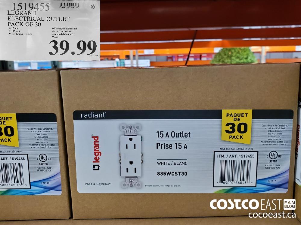 1519455 LEGRAND ELECTRICAL OUTLET PACK OF 30 $39.99