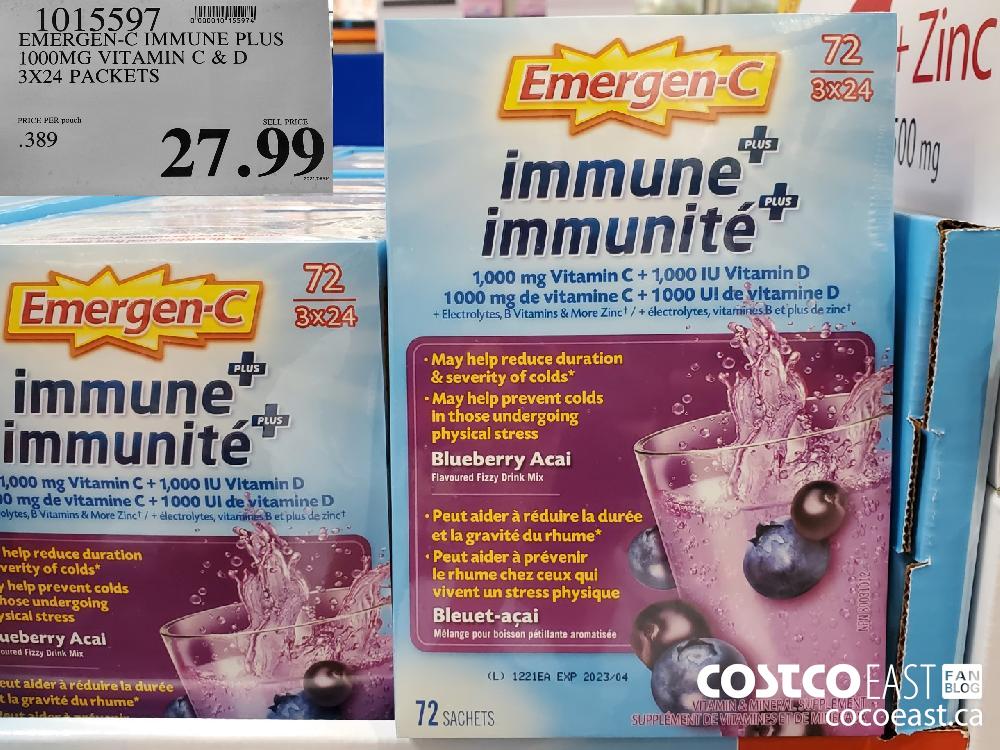 1015597 EMERGEN-C IMMUNE PLUS 1000MG VITAMIN C & D 3X24 PACKETS $27.99